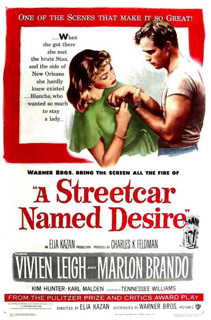 Poster for A Streetcar Named Desire with Vivien Leigh and Marlon Brando in an altercation