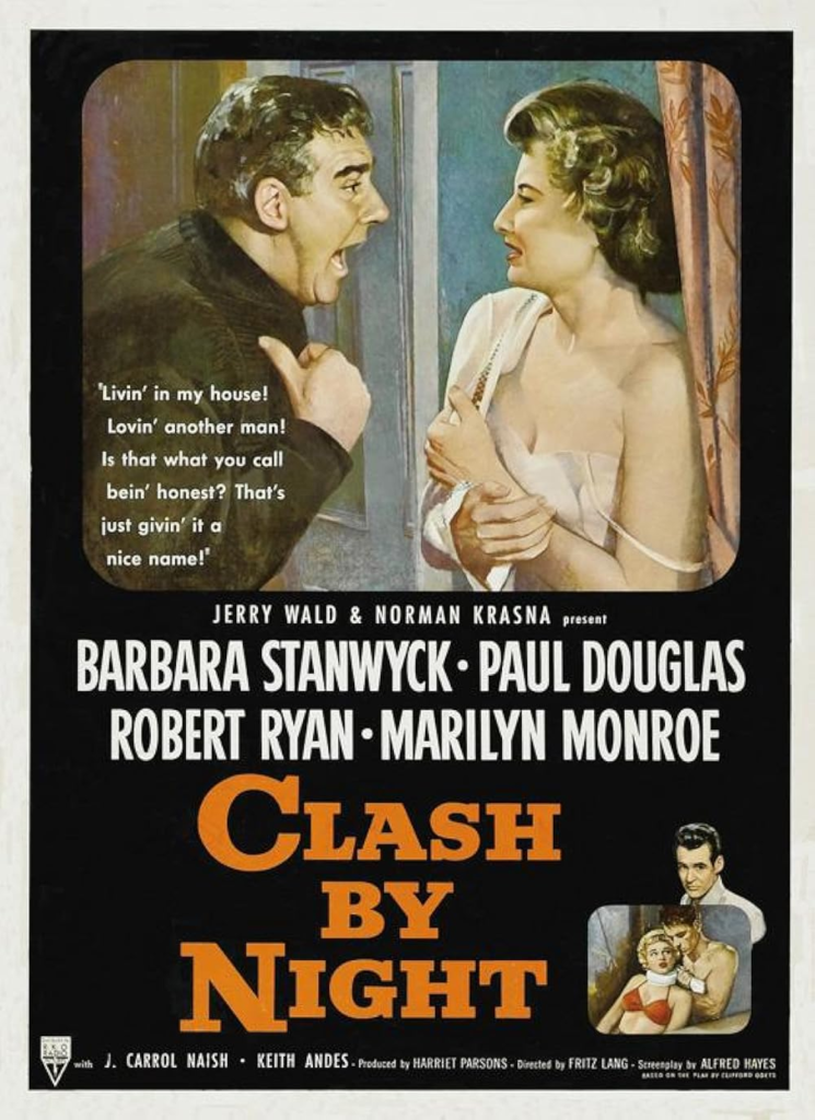 Poster for Clash by Night with Barbara Stanwyck being yelled at by Paul Douglas