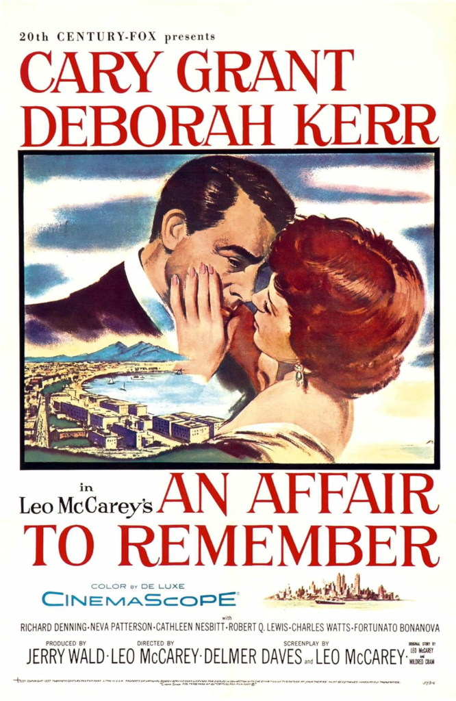 Poster for An Affair to Remember (1957) with Cary Grant and Deborah Kerr illustrated in an embrace