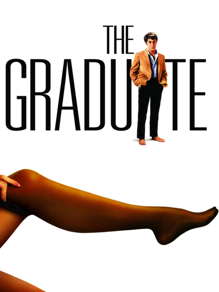 Poster for The Graduate (1967) with a woman's stockinged leg coming in from the left