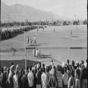 Manzanar Baseball diamond with crowd