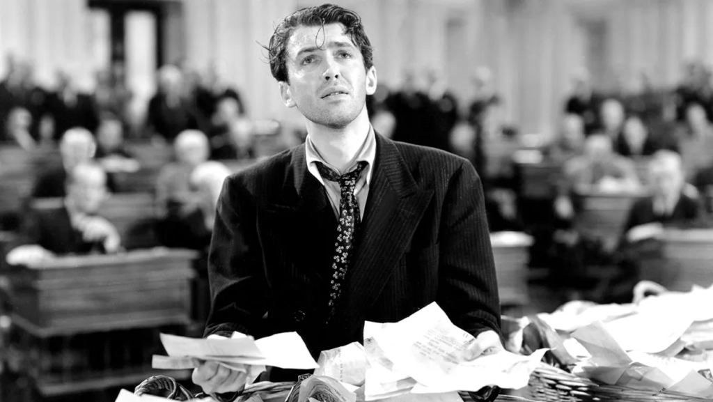 Still of Jimmy Stewart in Mr. Smith Goes to Washington (1939) in black and white