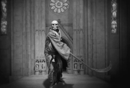 Death holding a scythe (screenshot from Metropolis, time stamp 1:33:48)